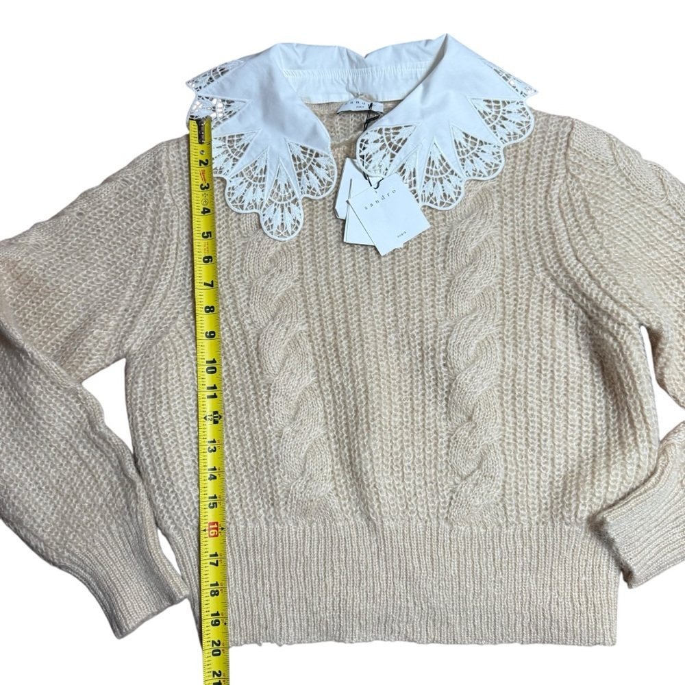 NWT Sandro| Women’s Cropped Sweater with embroidered collar mohair wool sz 2 usa - Picture 12 of 14